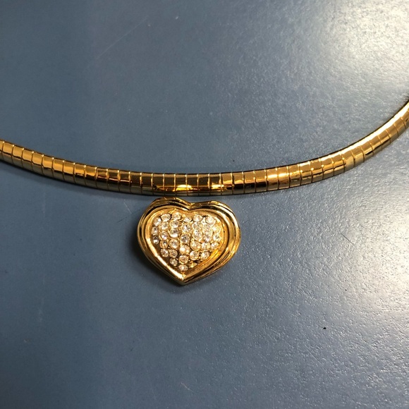 Vintage HSN 24k Gold Plated Snake Choker Puff Heart Slide Pendants Necklace - Picture 3 of 3